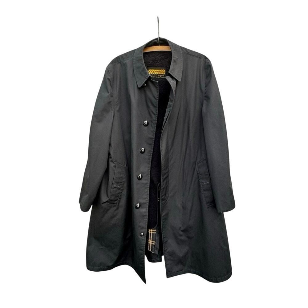 Trench coat Plymouth Of Boston Black mens 44 Weather Ready Lined Removable Vest